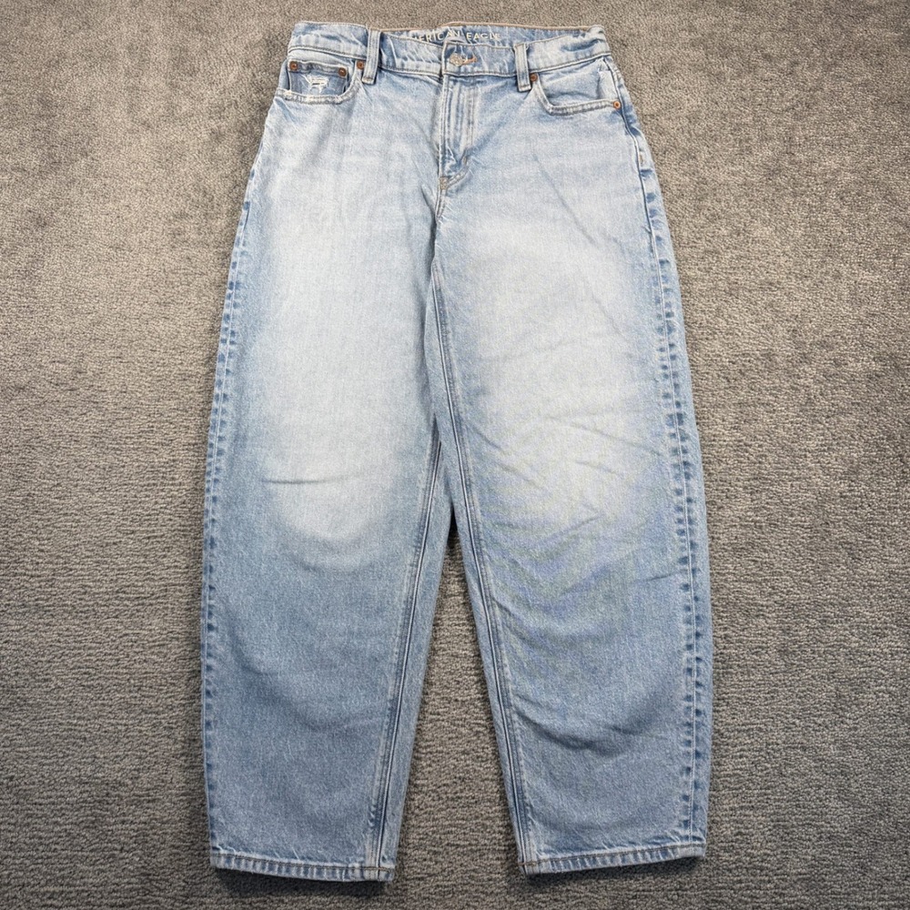American Eagle Barrel Jeans Light Wash Stretch High Rise Denim Size 0 Regular